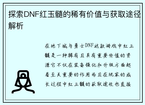 探索DNF红玉髓的稀有价值与获取途径解析